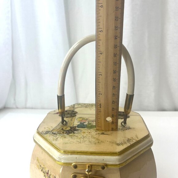 Judith Prothrombin Octagonal Hand Bag Purse Vintage 60s Art Deco Wood Whimsical - Picture 10 of 14